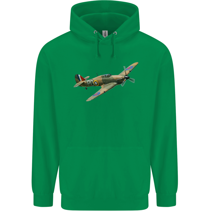 A Hawker Hurricane Flying Solo Mens 80% Cotton Hoodie Irish Green
