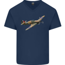 A Hawker Hurricane Flying Solo Mens V-Neck Cotton T-Shirt Navy Blue