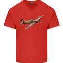A Hawker Hurricane Flying Solo Mens V-Neck Cotton T-Shirt Red