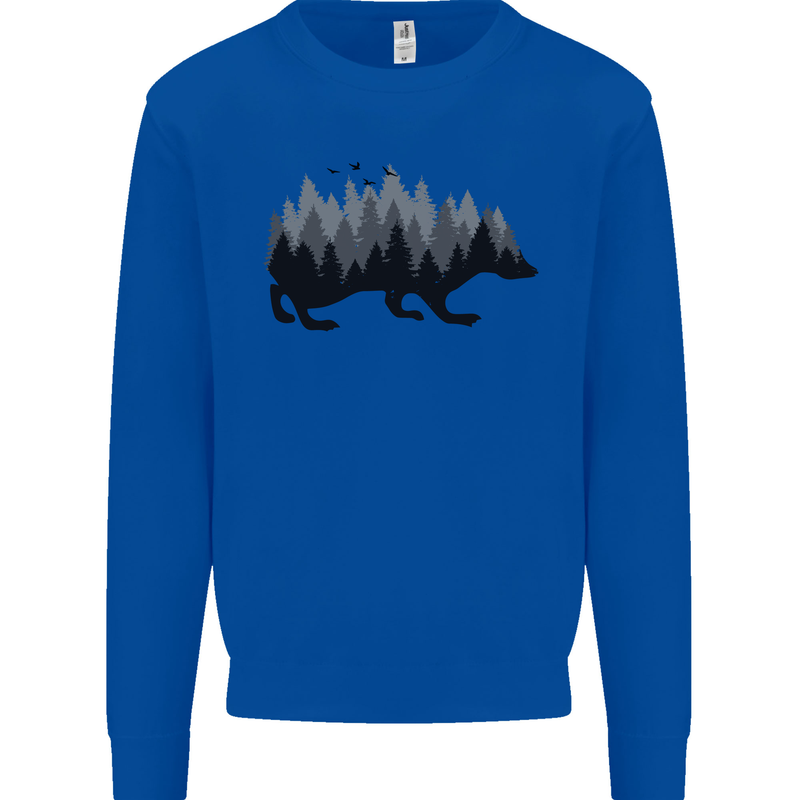 A Hedgehog Depicting a Forest Kids Sweatshirt Jumper Royal Blue
