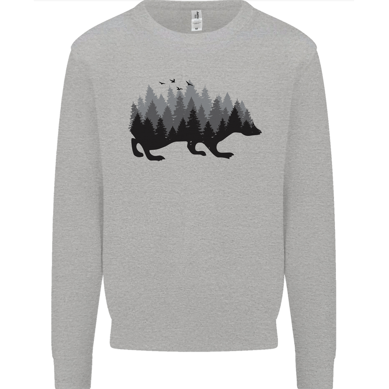 A Hedgehog Depicting a Forest Kids Sweatshirt Jumper Sports Grey