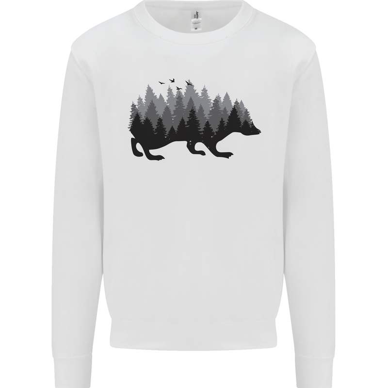 A Hedgehog Depicting a Forest Kids Sweatshirt Jumper White