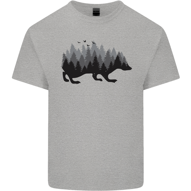 A Hedgehog Depicting a Forest Kids T-Shirt Childrens Sports Grey
