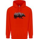 A Hedgehog Depicting a Forest Mens 80% Cotton Hoodie Bright Red