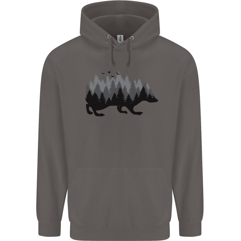A Hedgehog Depicting a Forest Mens 80% Cotton Hoodie Charcoal