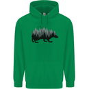 A Hedgehog Depicting a Forest Mens 80% Cotton Hoodie Irish Green