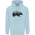 A Hedgehog Depicting a Forest Mens 80% Cotton Hoodie Light Blue