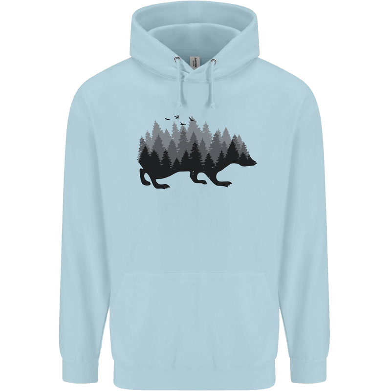 A Hedgehog Depicting a Forest Mens 80% Cotton Hoodie Light Blue