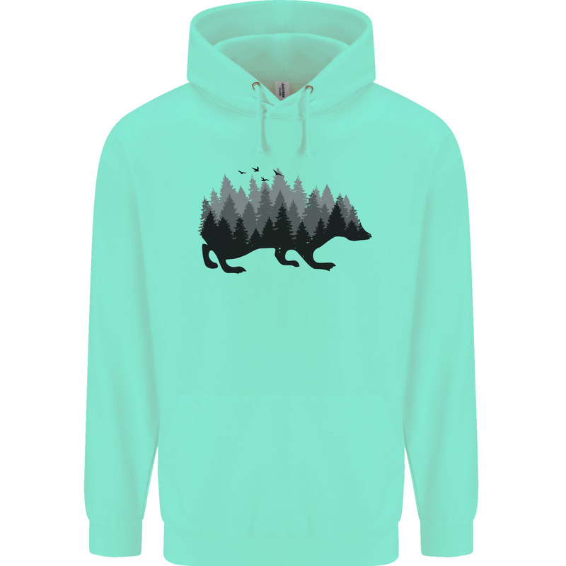 A Hedgehog Depicting a Forest Mens 80% Cotton Hoodie Peppermint