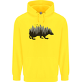 A Hedgehog Depicting a Forest Mens 80% Cotton Hoodie Yellow