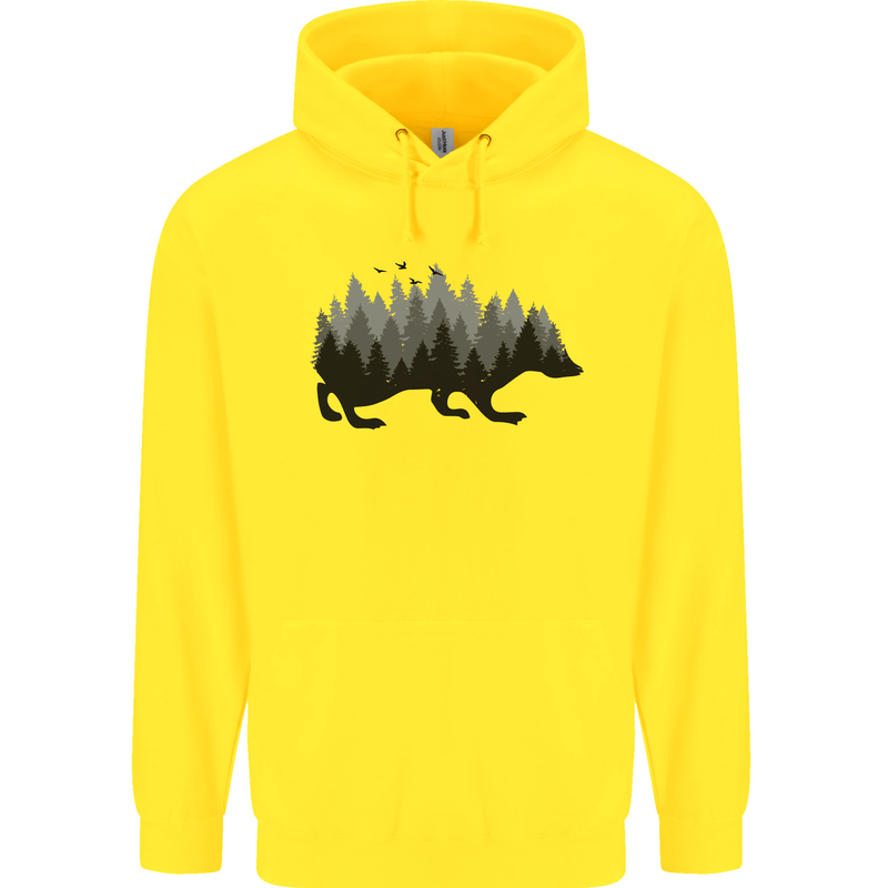 A Hedgehog Depicting a Forest Mens 80% Cotton Hoodie Yellow