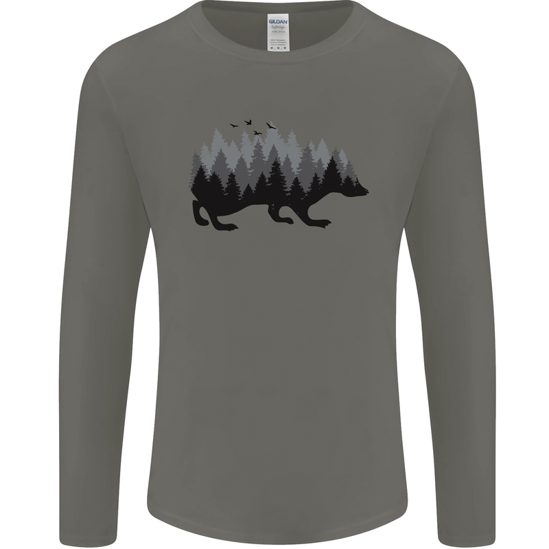 A Hedgehog Depicting a Forest Mens Long Sleeve T-Shirt Charcoal