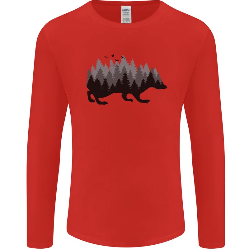 A Hedgehog Depicting a Forest Mens Long Sleeve T-Shirt Red