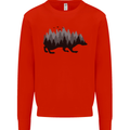 A Hedgehog Depicting a Forest Mens Sweatshirt Jumper Bright Red