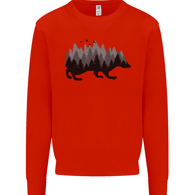 A Hedgehog Depicting a Forest Mens Sweatshirt Jumper Bright Red