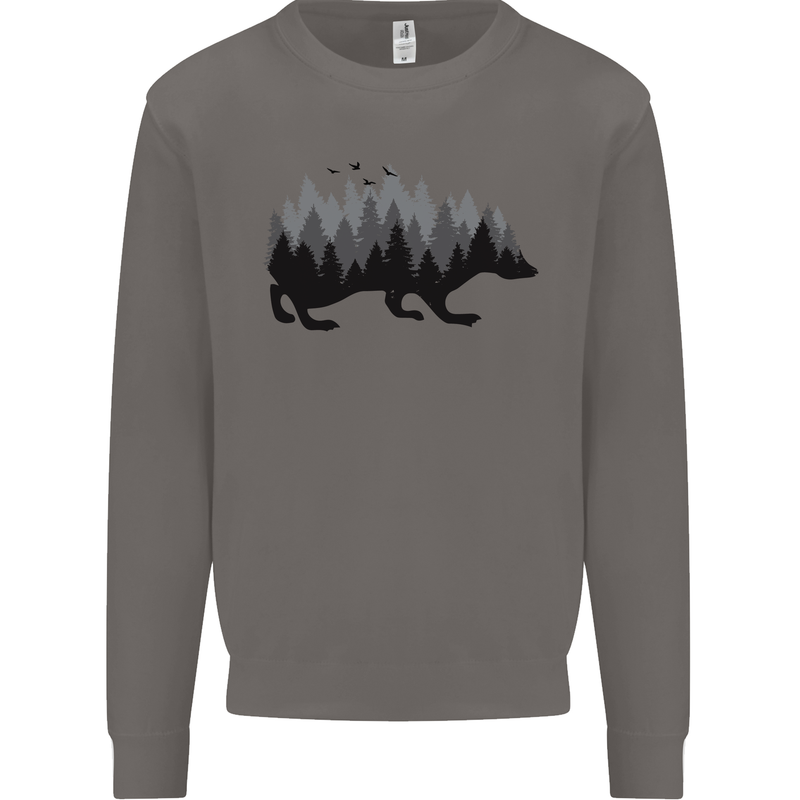 A Hedgehog Depicting a Forest Mens Sweatshirt Jumper Charcoal