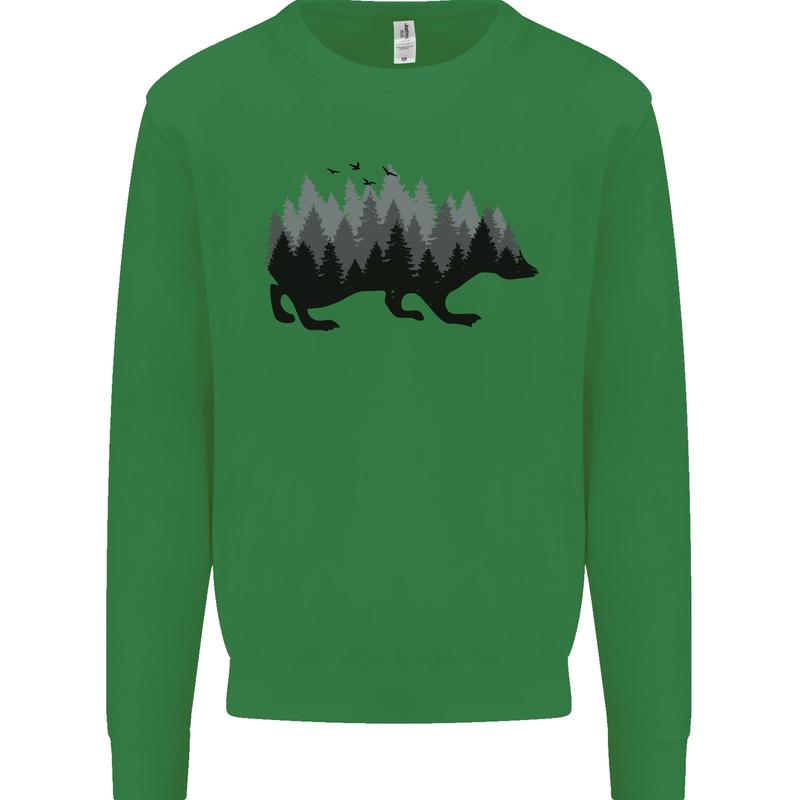A Hedgehog Depicting a Forest Mens Sweatshirt Jumper Irish Green