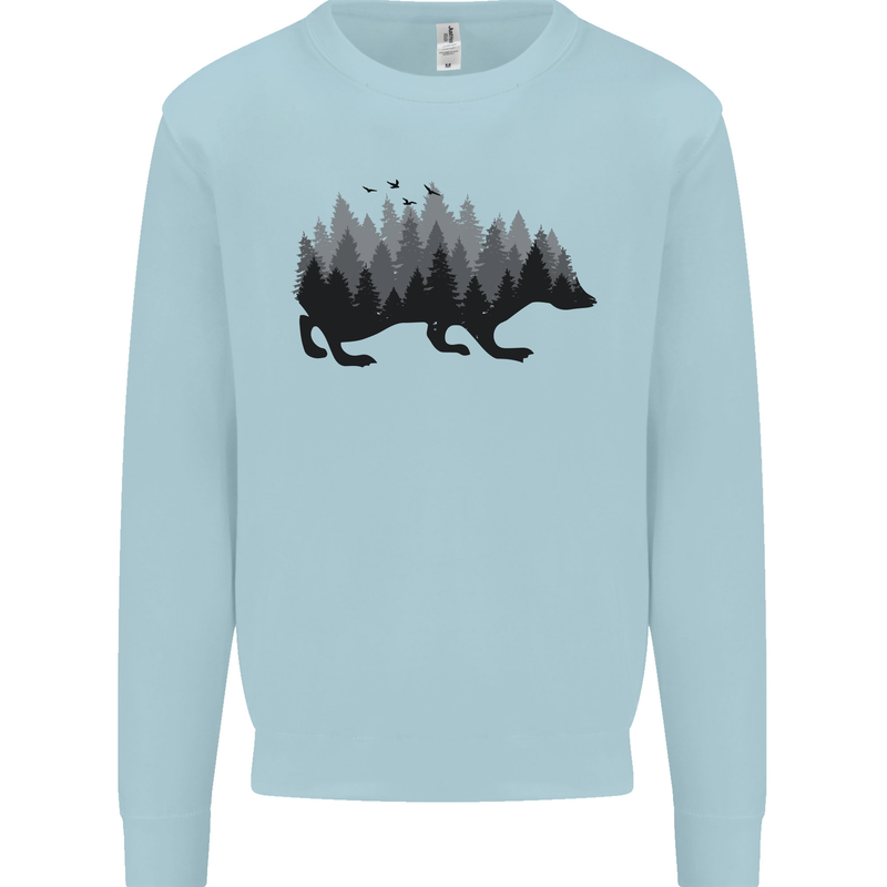 A Hedgehog Depicting a Forest Mens Sweatshirt Jumper Light Blue
