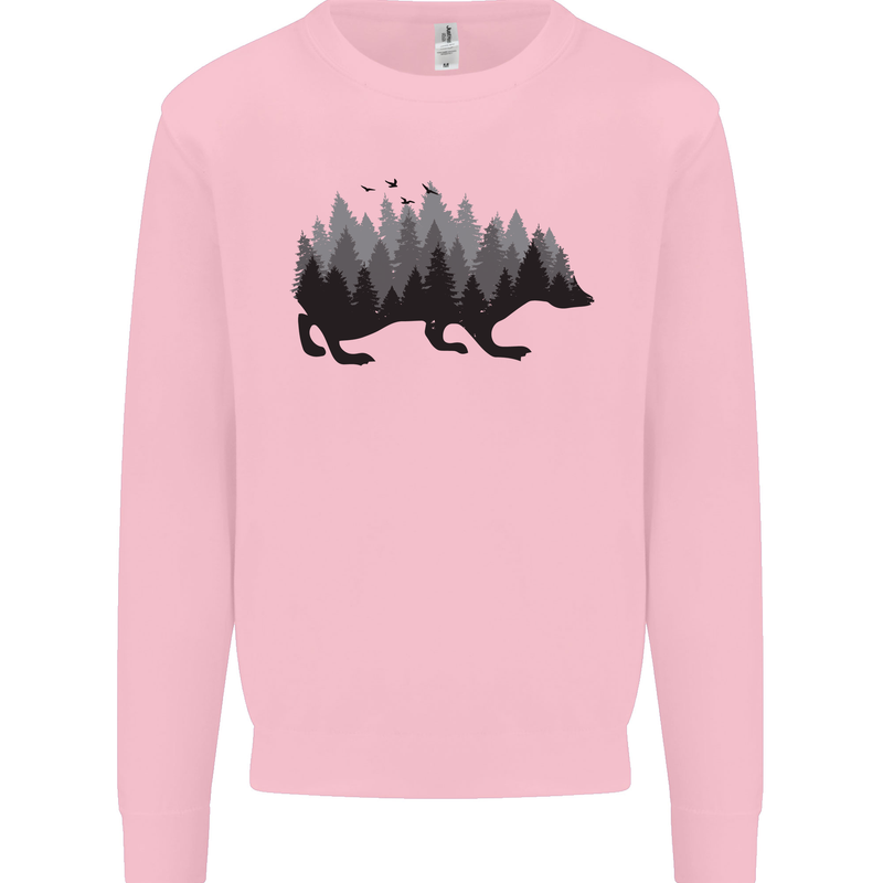 A Hedgehog Depicting a Forest Mens Sweatshirt Jumper Light Pink
