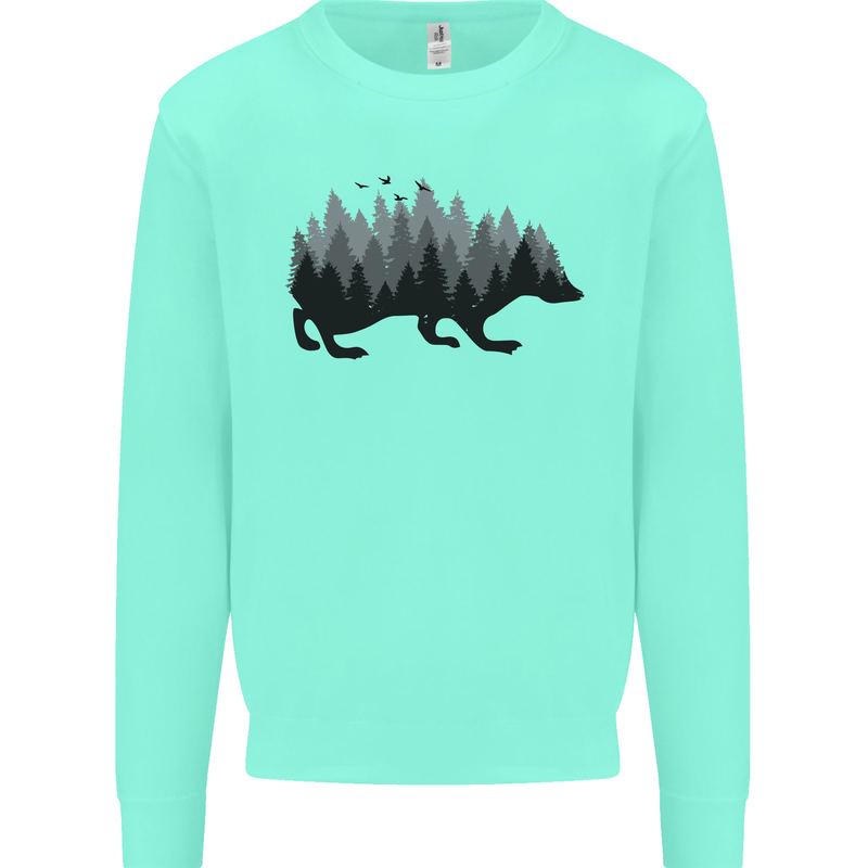 A Hedgehog Depicting a Forest Mens Sweatshirt Jumper Peppermint