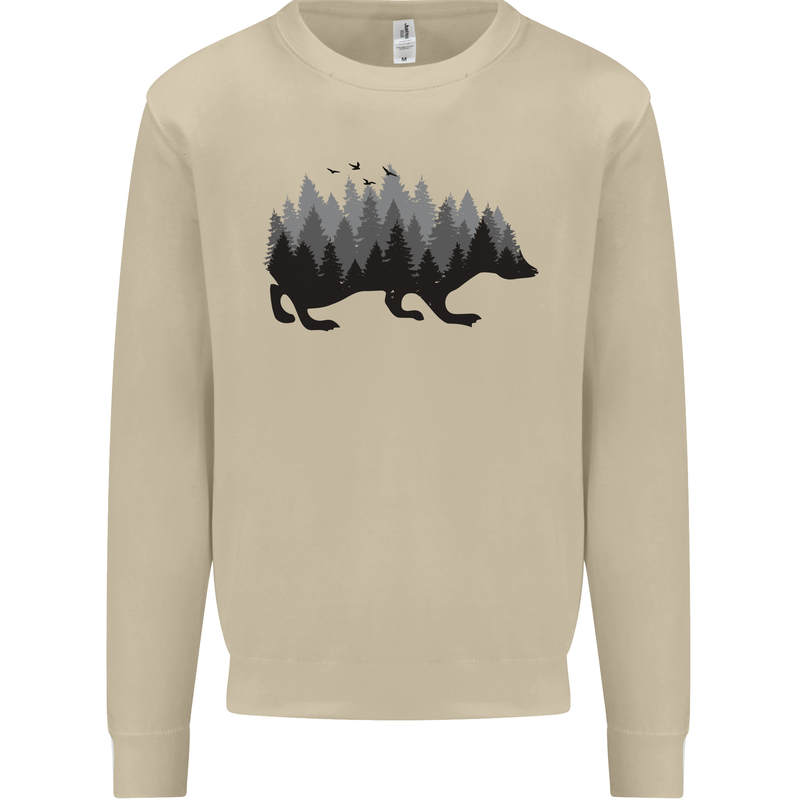 A Hedgehog Depicting a Forest Mens Sweatshirt Jumper Sand