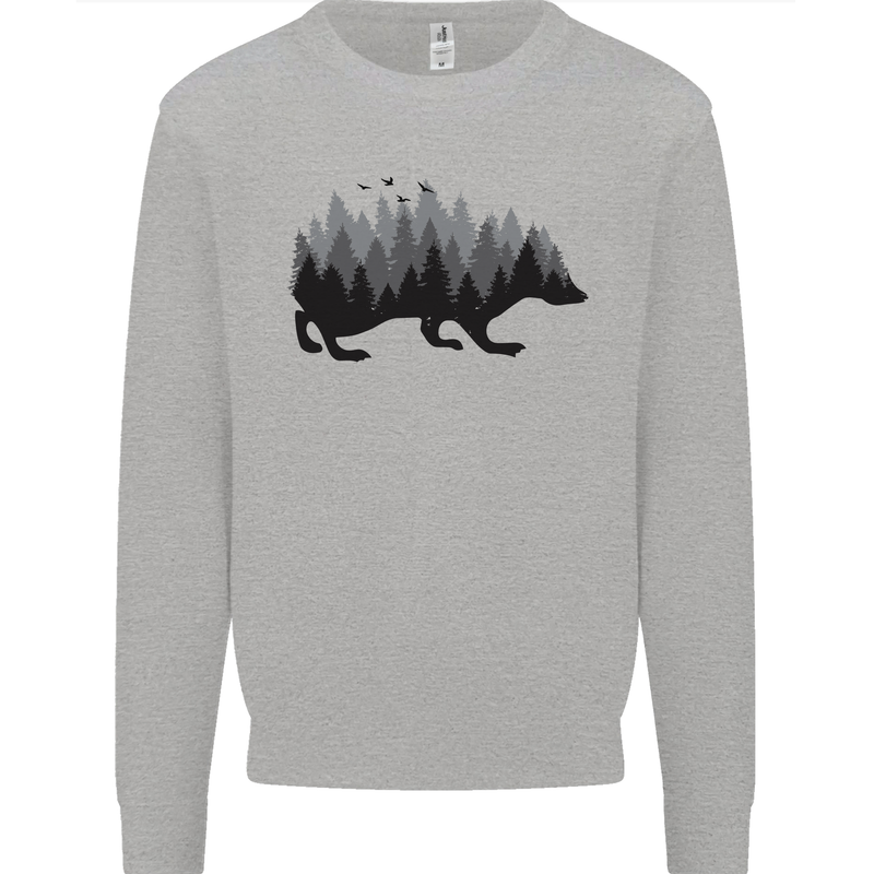 A Hedgehog Depicting a Forest Mens Sweatshirt Jumper Sports Grey