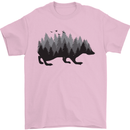 A Hedgehog Depicting a Forest Mens T-Shirt 100% Cotton Light Pink