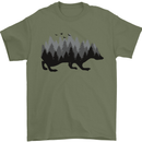 A Hedgehog Depicting a Forest Mens T-Shirt 100% Cotton Military Green