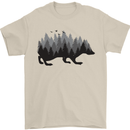 A Hedgehog Depicting a Forest Mens T-Shirt 100% Cotton Sand