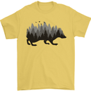 A Hedgehog Depicting a Forest Mens T-Shirt 100% Cotton Yellow