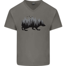 A Hedgehog Depicting a Forest Mens V-Neck Cotton T-Shirt Charcoal