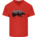 A Hedgehog Depicting a Forest Mens V-Neck Cotton T-Shirt Red