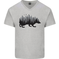 A Hedgehog Depicting a Forest Mens V-Neck Cotton T-Shirt Sports Grey