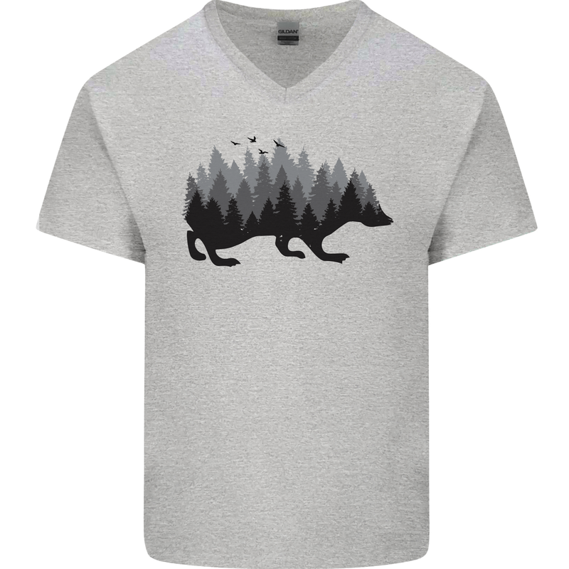 A Hedgehog Depicting a Forest Mens V-Neck Cotton T-Shirt Sports Grey