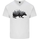 A Hedgehog Depicting a Forest Mens V-Neck Cotton T-Shirt White