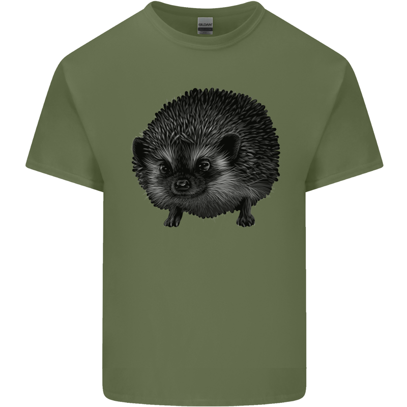 A Hedgehog Drawing Mens Cotton T-Shirt Tee Top Military Green