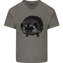 A Hedgehog Drawing Mens V-Neck Cotton T-Shirt Charcoal