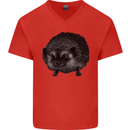 A Hedgehog Drawing Mens V-Neck Cotton T-Shirt Red