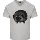 A Hedgehog Drawing Mens V-Neck Cotton T-Shirt Sports Grey