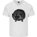 A Hedgehog Drawing Mens V-Neck Cotton T-Shirt White