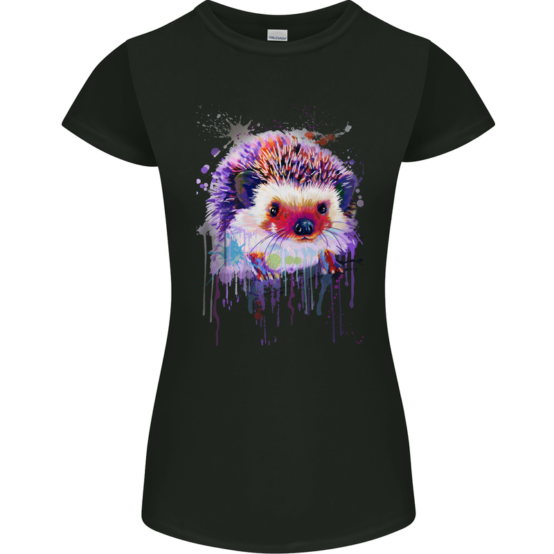 A Hedgehog Watercolour Womens Petite Cut T-Shirt Black