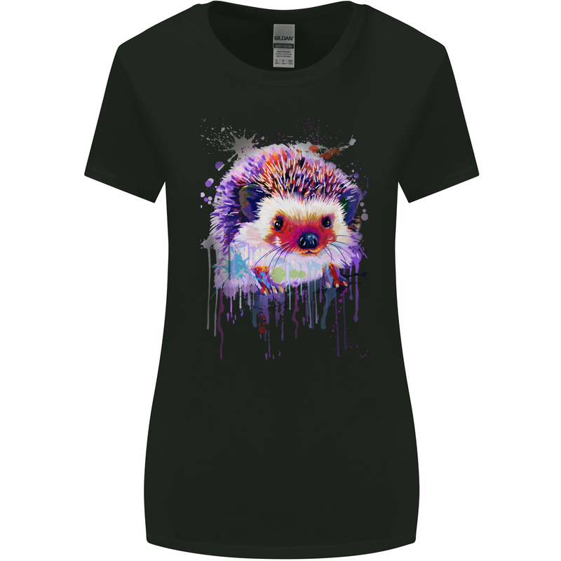 A Hedgehog Watercolour Womens Wider Cut T-Shirt Black
