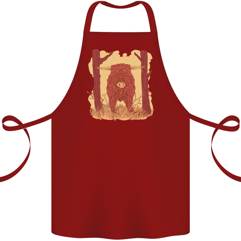 A Highland Cow Cotton Apron 100% Organic Maroon