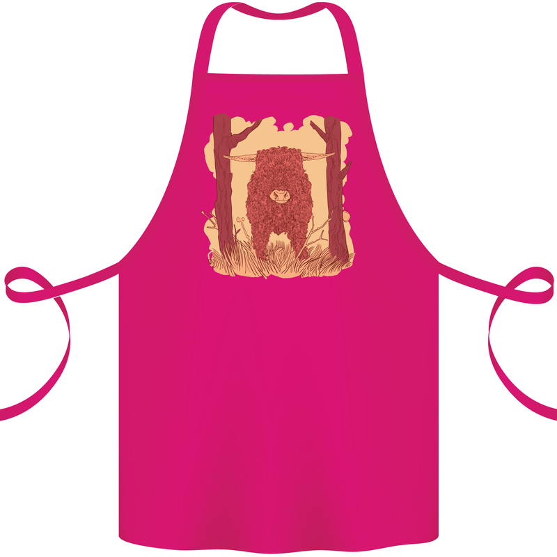 A Highland Cow Cotton Apron 100% Organic Pink