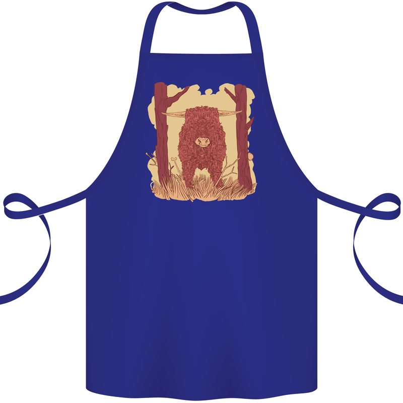 A Highland Cow Cotton Apron 100% Organic Royal Blue