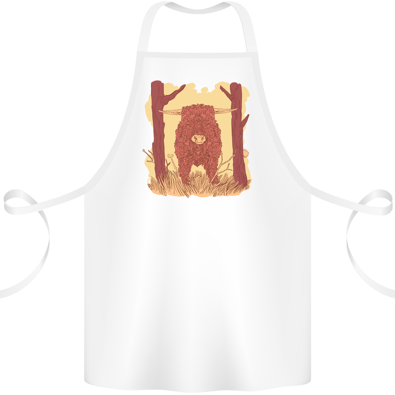 A Highland Cow Cotton Apron 100% Organic White