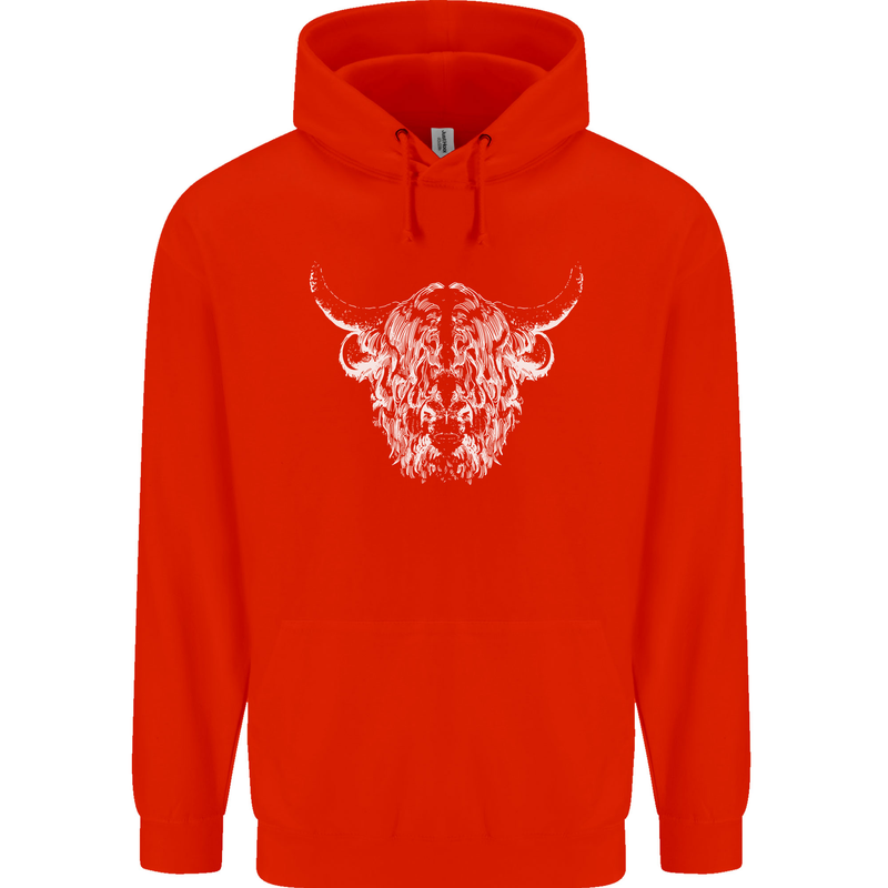 A Highland Cow Design Childrens Kids Hoodie Bright Red