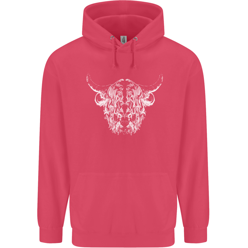 A Highland Cow Design Childrens Kids Hoodie Heliconia