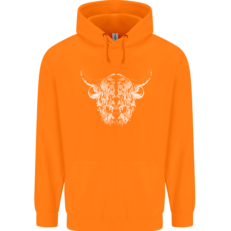 A Highland Cow Design Childrens Kids Hoodie Orange