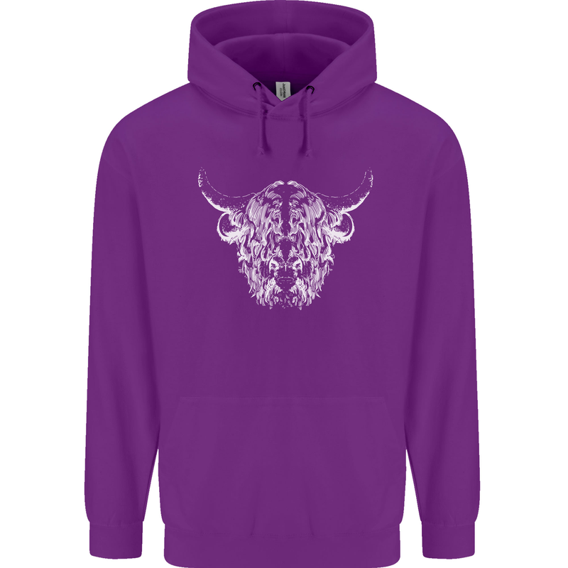 A Highland Cow Design Childrens Kids Hoodie Purple